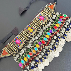 Ensemble de bijoux afghans pour femmes de style antique, quatre pièces, réveil ethnique, cristal, strass, acier inoxydable, fête, islamique, religieux - Product Image 3