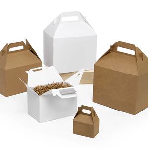 Kraft & White Gable Rigid Boxes Handle Recycled Kraft Paper for Food Snacks Skin Care Serum Cake Packaging Free Sample Available - Product Image 1