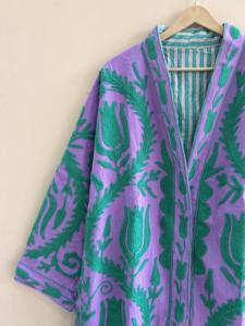 Manteau long traditionnel indien en coton brodé Suzani, veste Duster - Product Image 3