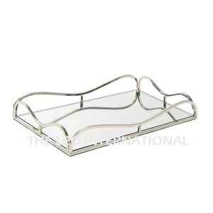 Plateau rectangulaire en acier inoxydable poli brillant, style contemporain, pour plats et assiettes sous glaçure créative - Product Image 1