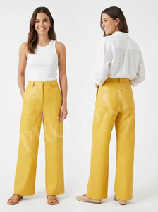 Oversized Flare Leather Trousers Women High Waist Straight Leg Concealed Fly <b>Belt</b> Custom Pocket Embroidery Logo Leather Pants - Product Image 6