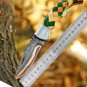 Couteau pliant de haute qualité en acier damas cuivré, fabriqué à la main avec manche en bois multi-usage pour le camping et la randonnée, personnalisable OEM - Product Image 6