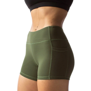 TEAM <b>BUILDER</b> Women's Mid Waist Solid Yoga Shorts Side Pockets | Breathable Quick Dry Anti-Wrinkle 180g Polyester/Nylon | Elastic - Product Image 3