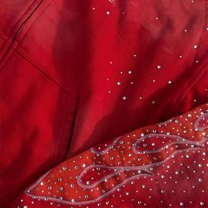 Ensemble de sweat-shirt à capuche personnalisé pour homme, imprimé à l'écran, lavé, avec pantalon de survêtement à jambes évasées, orné de strass, pour l'hiver - Product Image 3