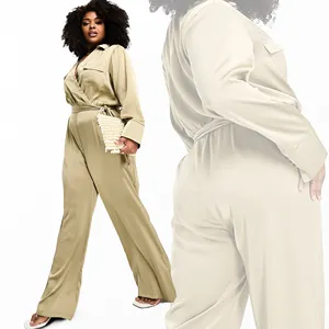 2024 Groothandel Nieuw Ontwerp Plus Size Vrouwen Kleding V Hals Uitgesneden Mouw Ontwerp Rompertjes Eendelig Jumpsuit