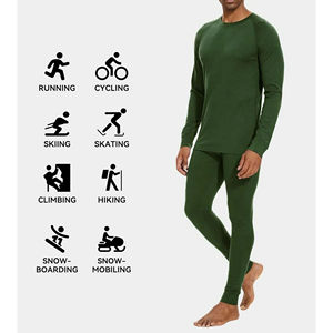Combinaison de sous-vêtements thermiques en polaire épaisse de couleur vert chasseur personnalisée pour hommes, sous-vêtements respirants pour l'hiver - Product Image 5