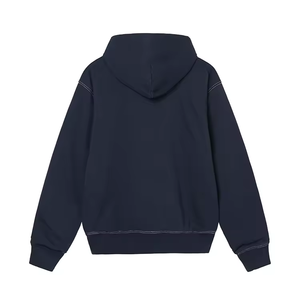 Sweat-shirt zippé épais à double couche coutures contrastées 100% coton sweats à capuche à double fermeture éclair avec logo personnalisé - Product Image 4