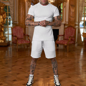 Ensemble décontracté pour homme 2025, 2 pièces, t-shirt à manches courtes en coton respirant et short uni pour l'été - Product Image 2