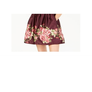 Teeze Me Abito da donna bordeaux con cerniera e cintura floreale, con spalline sottili, scollo a cuore, mini abito da cocktail, vestibilità ampia, per ragazze 3 - Product Image 6