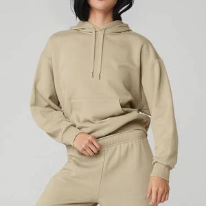 Top con capucha para mujer de alta calidad, jersey en blanco con hombros caídos para mujer, sudadera informal con capucha, diseño térmico personalizado, lavado con encaje - Product Image 2