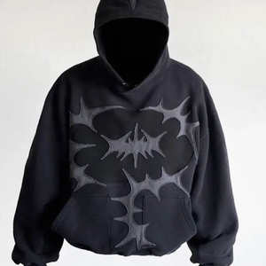 Sweat à capuche lourd personnalisé lavé à l'acide décoloration Streetwear vintage sans ficelle graphique en détresse Patch Cut coudre brodé hiver - Product Image 6