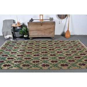 Alfombra clásica de lana de retazos verde Beige 4,7X9,8 pies diseño Aubusson turco para sala de estar pasillo de noche rectángulo de látex - Product Image 1