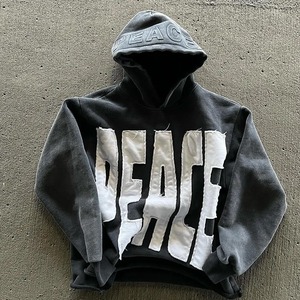 Custom 100% Cotton Vintage Hoodie for Men Distressed Embroidery Applique Patch Acid <b>Wash</b> Full Sleeves Heavyweight 3D Winter - Product Image 1