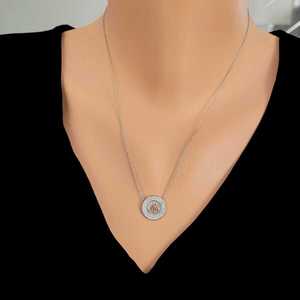 Pendentif Cercle en Or 14 carats avec Calligraphie Allah, Pierre Blanche, Argent Sterling 925 Rhodié, Forme Géométrique Ornée de Zircons - Product Image 1