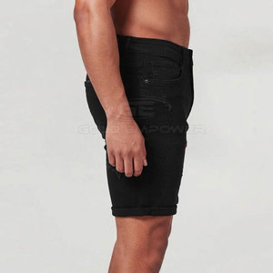 Shorts en jean classiques extensibles pour hommes, déchirés, écologiques, coupe droite, décontractés, pour l'été, avec plusieurs poches et fermeture boutonnée - Product Image 4