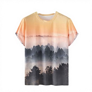 SAMI Men's Casual 100% Cotton Yoga Short Sleeve <b>T</b>-Shirt Sun Pattern Printing Embossed Logo <b>Back</b> Neck Breathable Anti-Pilling - Product Image 4