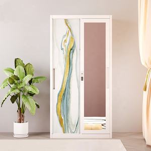 Armario hecho <span class=keywords><strong>a</strong></span> <span class=keywords><strong>medida</strong></span> diseño moderno acero barato impreso Almirah dormitorio espejo puerta corredera Metal armario Armoire - Product Image 3
