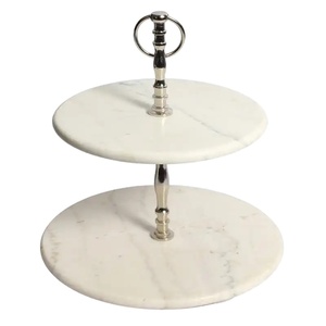 Marbre avec bords dorés avec poignée en métal Support pour gâteau et dessert Outils Rond Créatif Moderne Support pour gâteau et pâtisserie Outil de cuisine - Product Image 4