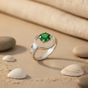 "Romantic Rhodium-Plated 925 <b>Silver</b> <b>Emerald</b> Cross <b>Ring</b> for Women's Fine Jewelry" - Product Image 2