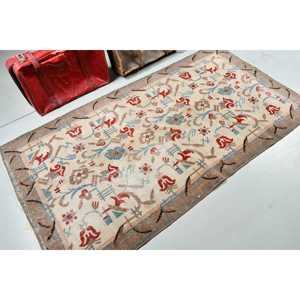 Tapis turc vintage, tapis de sol de 3,7 x 6,8 pieds, tapis à motifs floraux rouge et bleu - Product Image 2