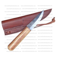 Couteau Viking Traditionnel Professionnel Forgé à la Main, Lame en Acier à Haute Teneur en Carbone, Couteau de Cuisine Médiéval avec Manche en Bois d'Olivier et Étui