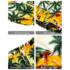 Ensemble de plage d'été deux pièces pour hommes avec chemise à manches courtes jaune de style hawaïen et short assorti pour les vacances en bord de mer - Product Image 5