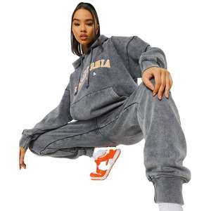 Unisex Vintage <b>Oversized</b> Acid Wash Tracksuit-Cozy Hooded <b>Joggers</b> and Loungewear Solid Pattern 2-in-1 Design for Fall Winter - Product Image 4