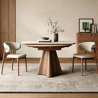 Moderne Apartment-Möbel Massivholz & Steinplatte Ausziehbarer Esstisch-Set mit Holzbeinen Langlebiges 6-Sitzer Wohnmöbel