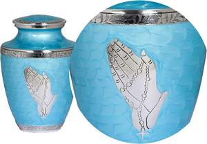 Urna de cremación de menta perla moderna | Urna conmemorativa de cenizas humanas para adultos, entierro, cremación funeraria | 200 pulgadas cúbicas (manos rezando) - Product Image 2