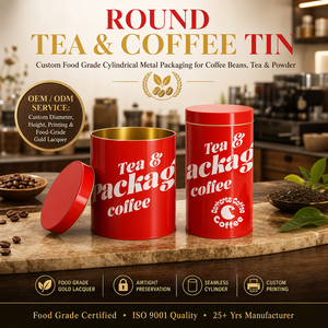 Boîtes Rondes Personnalisées de Luxe en Métal pour Emballage Vide, Hermétiques, pour Thé, Café Moulu, Boîtes Cadeaux Personnalisées pour Café, Matcha, Thé en Boîte Ronde - Product Image 1