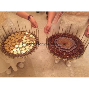 Juego de 3 cuencos de chocolate redondos de metal con bandeja en forma de hoja, tablero de mesa de alta calidad pulido brillante de Color dorado a un precio razonable - Product Image 4