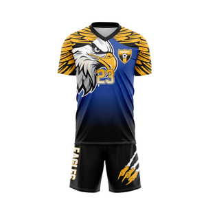 Conjunto de uniforme de fútbol con estampado sublimado 100% tela transpirable de poliéster de secado rápido incluye calcetines y bolsa de fondo superior - Product Image 3