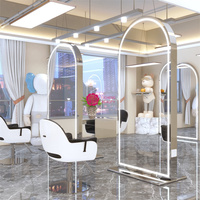 Miroir de salon moderne de luxe encadrée, simple ou double face, avec éclairage LED, ensemble de station de miroir de barbier à vendre