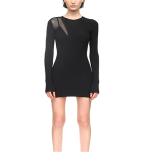 Mini Abito Nero David Koma con Dettaglio in Rete a Costine e Vita Naturale - Product Image 1