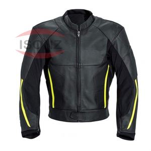 Veste en cuir noir vintage pour moto en cuir de vachette avec bandes blanches, protection CE et version simple - Product Image 2