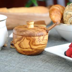 Vente chaude marbre sel et poivre ensemble mariage meilleure qualité forme ronde sucre sel et poivre bol ensemble avec assiette en bois - Product Image 6