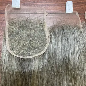 White lace closure 5x5 gray straight hair Natural hair line small knot Viet Nam human hair border free part