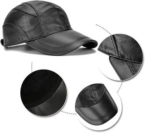 Fashion Durable Brown Genuine Leather Baseball <b>Cap</b> Leather Hats for Men Winter Outdoor - Product Image 1