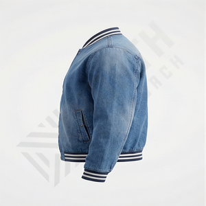 Veste en jean pour homme de couleur bleue sur mesure, tissu en coton personnalisé, style boutonné, veste en denim à séchage rapide pour homme - Product Image 3