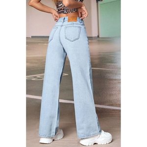 Vaqueros de mezclilla de pierna ancha azul hielo para mujer, elegantes, de lujo, a la moda, de cintura alta, ajuste holgado, ecológicos, estilo casual urbano, a la moda, talla única - Product Image 6