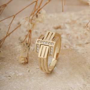 14K Solid Gold Modern Diamond <b>Ring</b> VS1 Lab Grown Diamond <b>Chunky</b> Stacking <b>Ring</b> Statement Jewelry Gift for Women - Product Image 2