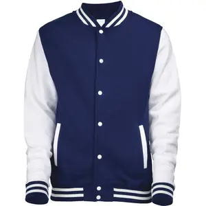 Latest Design New Quality Warm Fleece Varsity Jacket, Men's Casual Color Block Button Up Jacket For Fall Winter School