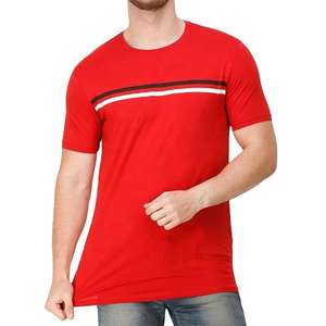 Camiseta de Rayas Personalizada para Hombre, 100% Algodón, Cuello Redondo Acordonado, Manga Corta con Logotipo de Corazón Bordado, Diseño de Rayas a la Moda - Product Image 1