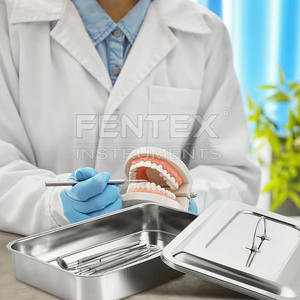 Stainless Steel Dental <b>Instruments</b> <b>Surgical</b> Medical Storage Box <b>Instrument</b> Tray Organizer Holder With Lid & Handle Grip - Product Image 1
