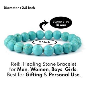 Turquoise Syn 10mm Round Bead Bracelet Reiki Charged Gemstone for Confidence Communication & Positive Energy - Product Image 3