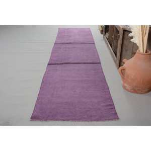 Alfombra turca rectangular grande Vintage moderna de 2,9x13,4 pies, diseño de retazos morados, respaldo de látex de lana para entrada, pasillo y habitación - Product Image 2