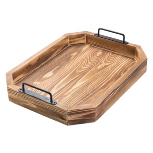 Bandeja de servicio de madera de forma rectangular de Color con acabado de madera Natural de excelente calidad con asas de Metal para hoteles y restaurantes - Product Image 1