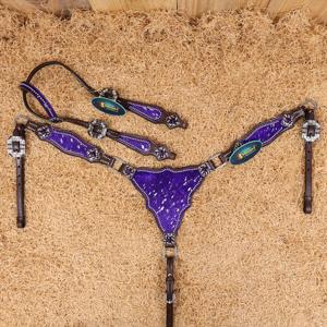 Turquoise <b>Tooled</b> Cactus Genuine Leather Horse Tack Set Includes Headstall Breast Plate Saddles Seasonal Western Horse Full Set - Product Image 1