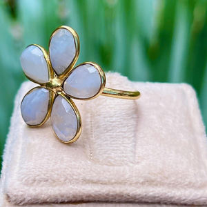 แหวนพลอยมูนสโตนกรอบสีทองรูปดอกไม้เวอร์เมลสีเงิน925วงแหวนแต่งงานแบบเรียบ - Product Image 1