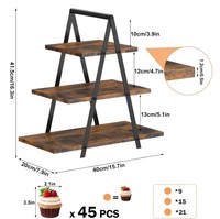Support à cupcakes en bois rustique à 3 niveaux avec cadre métallique robuste, grand présentoir à desserts pour les fêtes, les mariages, la boulangerie, la décoration de service